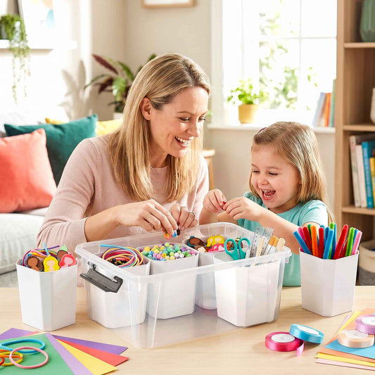 Citylife 17 QT Plastic Storage Bins with 6 Detachable Inserts Clear Storage Box with Lids Multipurpose Stackable Storage Containers for Organizing Crayon, Tool, Craft 🍁 All In One Marketplace Canada