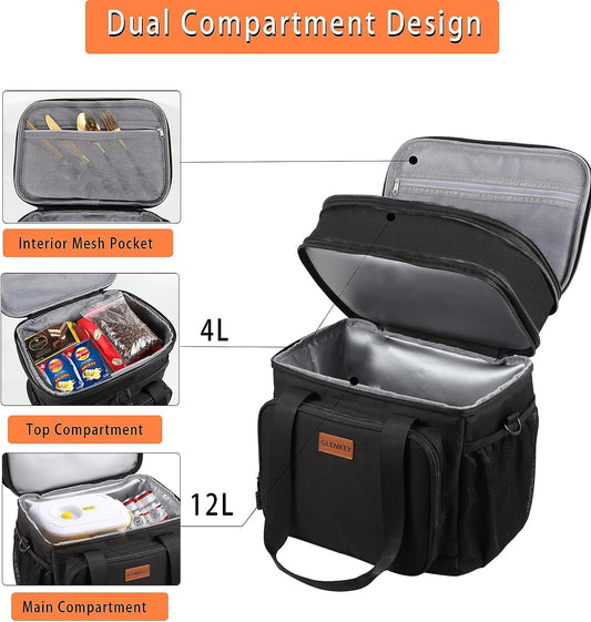 Expandable Large Lunch Bag, Double Deck Insulated Lunch Box Leakproof Durable Soft Cooler Bag for Men Women Adults Work Construction Beach Picnic Daytrip,16L,Black, GLENKEY 🍁 All In One Marketplace Canada