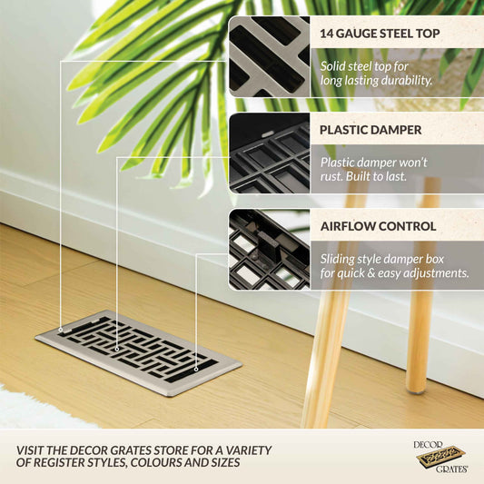 Decor Grates Metal Oriental Decorative Air Vent Cover 3x10 Floor Register – AC Floor Vent Covers for Home Floor Vents – Fits 3 x 10 Inch Opening – Brushed Nickel (AJH310-NKL) 🍁 All In One Marketplace Canada