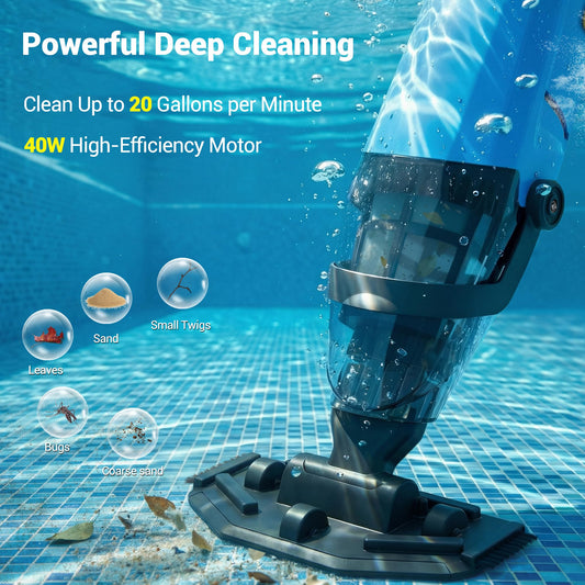 Hushlight Pool Vacuum Above Ground Pool – 60min Runtime & 7.5FT Aluminum Pole, Powerful Suction, Lightweight Cordless Handheld Rechargeable Pool Cleaner with 120μm Fine Filter (Blue) 🍁 All In One Marketplace Canada