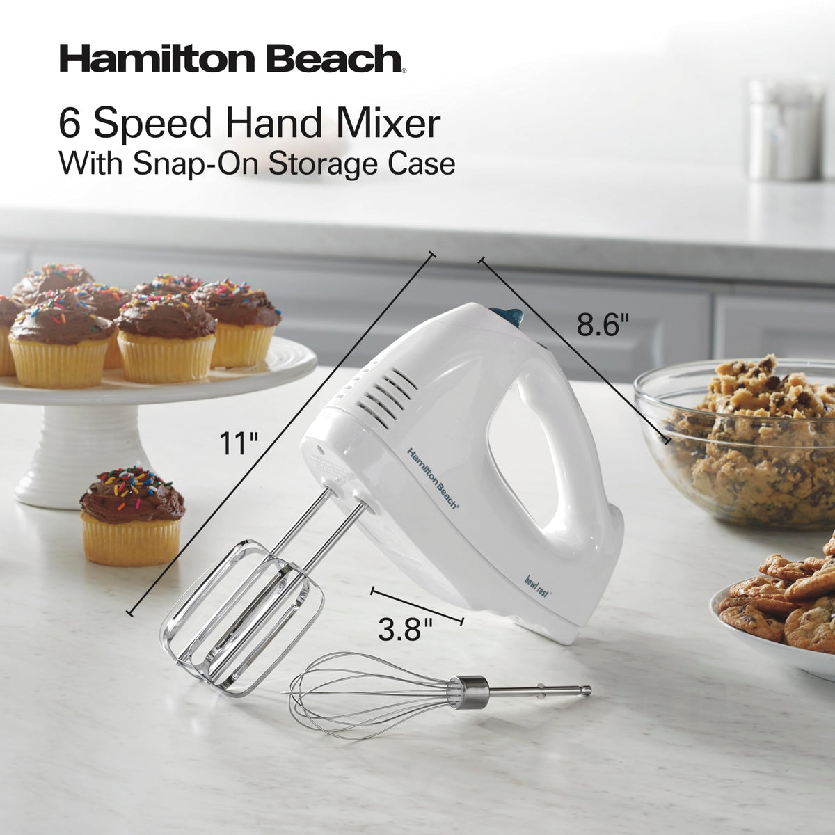 Hamilton Beach 6-Speed Electric Hand Mixer for Baking, 250W, QuickBurst, Snap-On Storage Case, Traditional Beaters & Whisk, White (62682G) 🍁 All In One Marketplace Canada