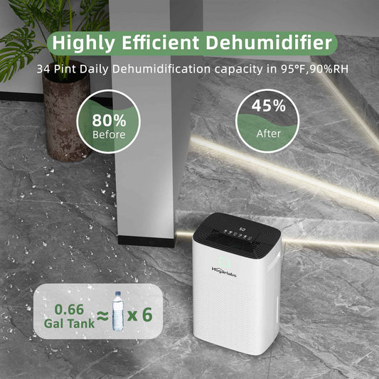 HOGARLABS 34 Pint Smart Dehumidifiers for Home and Basements, with 3 Working Modes, Overflow Protection, and Auto Shut off Restart. Ultra Silent Dehumidifier with Drain Hose and Digital Control Panel. 🍁 All In One Marketplace Canada