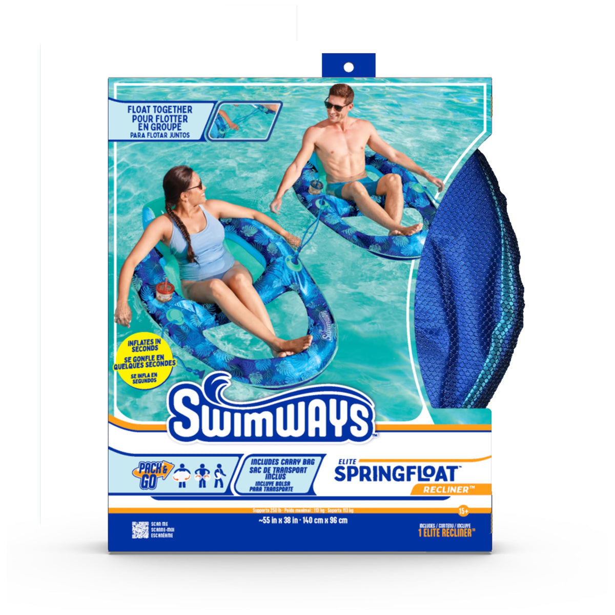Swimways Elite Spring Float Recliner Pool Lounger, Inflatable Pool Floats Adult with Fast Inflation, Pool Recliner for Adults up to 250 lbs 🍁 All In One Marketplace Canada