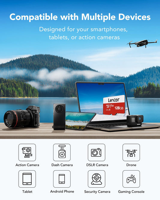 Lexar 128GB Micro SD Card, microSDXC UHS-I Flash Memory Card with Adapter - Up to 100MB/s, A1, U3, Class10, V30, High Speed TF Card 🍁 All In One Marketplace Canada