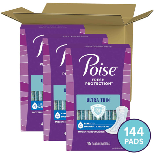 Poise Ultra Thin Incontinence Pads & Postpartum Incontinence Pads, 4 Drop Moderate Absorbency, Regular Length, 144 Count (3 Packs of 48) 🍁 All In One Marketplace Canada