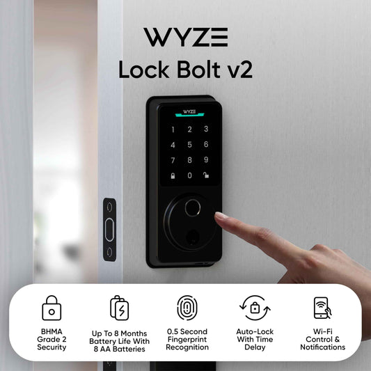 Wyze Auto-Lock Bolt v2, Fingerprint Keyless Entry Smart Lock, AI Learning Scanner with Wi-Fi Front Door Lock Deadbolt, Auto-Lock, 8 Months Battery, BHMA2, IP53, Anti-Peep Keypad, Backup Keys 🍁 All In One Marketplace Canada