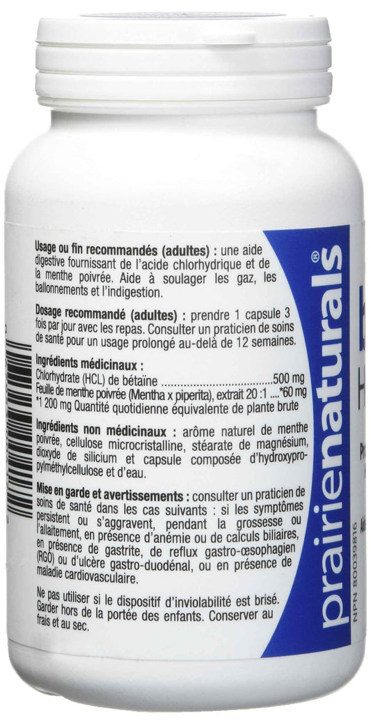 Prairie Naturals Betaine HCL 500mg VCaps - 120 Count 🍁 All In One Marketplace Canada
