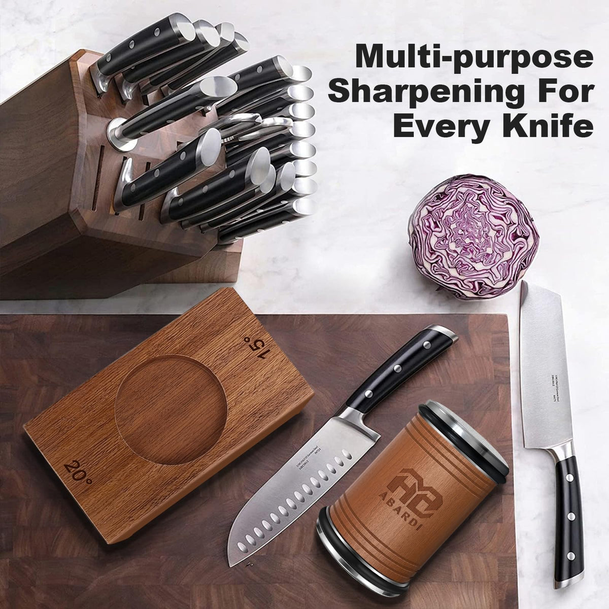 Abardi Rolling Knife Sharpener, Knife Sharpening with Diamonds Made Easy, Knife Sharpeners Kit with 15 & 20 Degree Magnetic Angle, Kitchen Gadgets Birthday Gifts for Men Dad Husband Fathers (Walnut) 🍁 All In One Marketplace Canada
