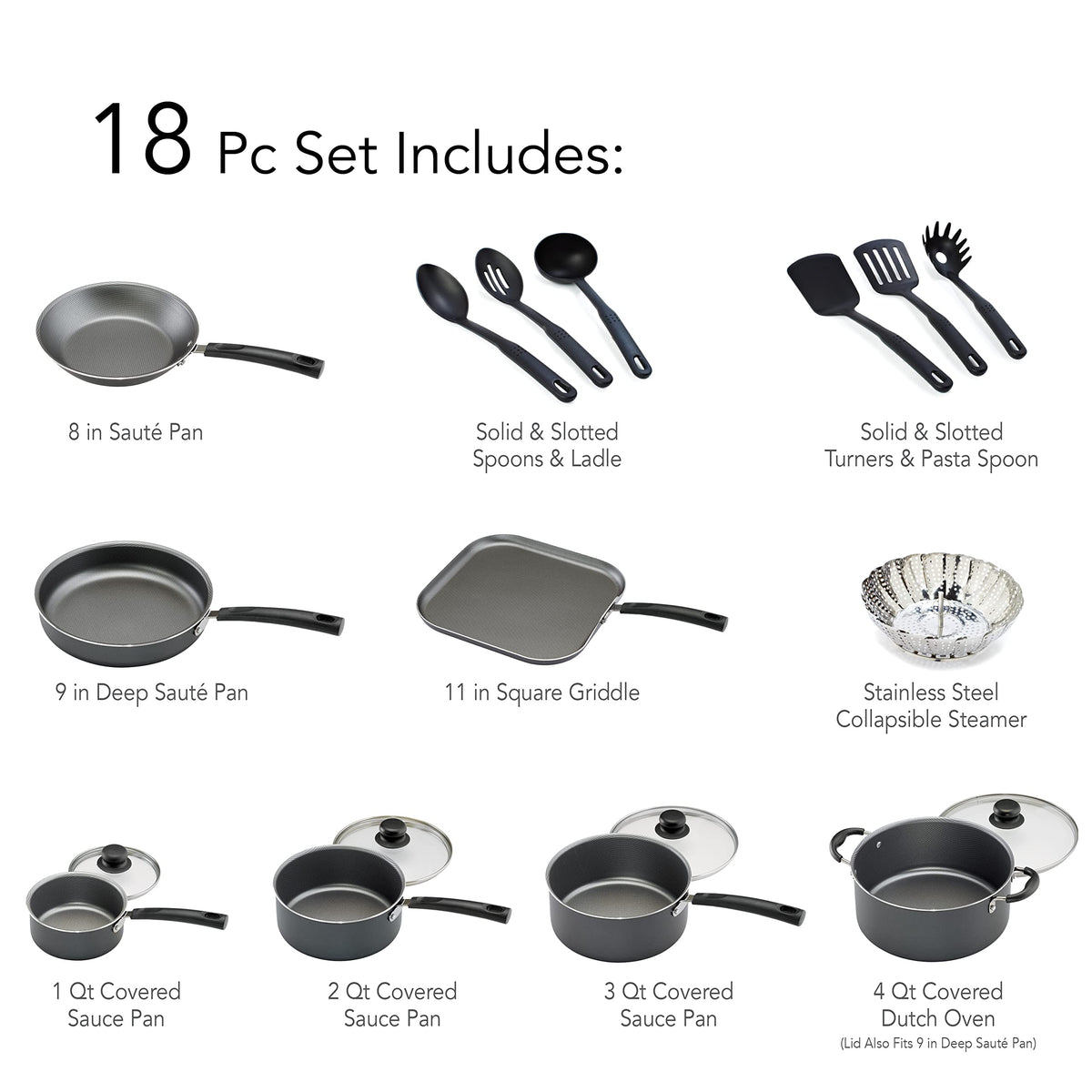 Tramontina PrimaWare 18-Piece Nonstick Cookware Set, Gray đ All In One Marketplace Canada