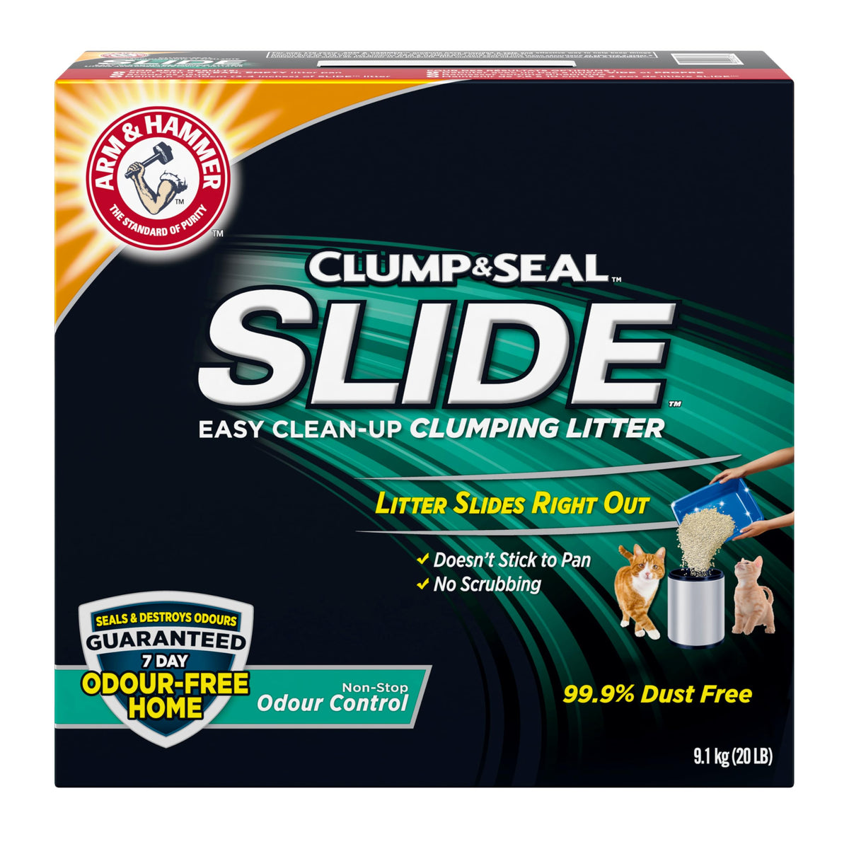 ARM & HAMMER Cat Litter, Clump & Seal Slide, Non-Stop Odour Control, 7 Days of Odour Control, Dust Free, Clumping Clay Litter, 9.1kg (Pack of 1) ๐ All In One Marketplace Canada