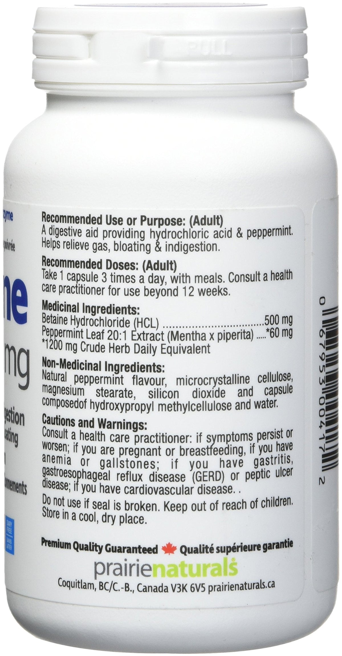 Prairie Naturals Betaine HCL 500mg VCaps - 120 Count đ All In One Marketplace Canada