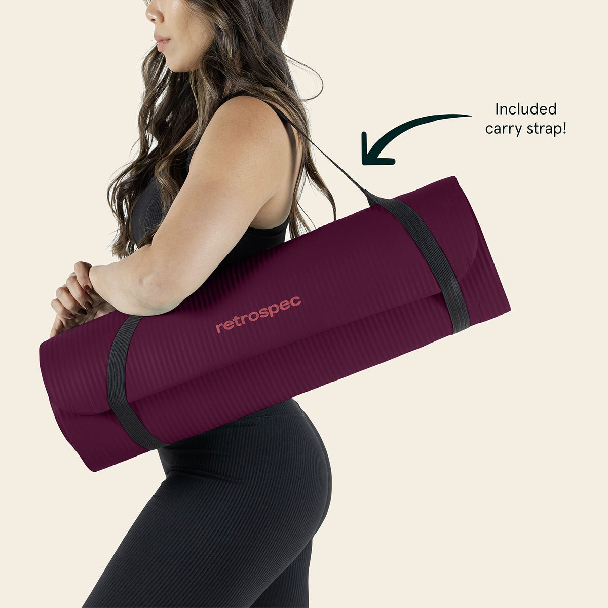 Retrospec Solana Yoga Mat 1" Thick w/Nylon Strap for Men & Women - Non Slip Exercise Mat for Home Yoga, Pilates, Stretching, Floor & Fitness Workouts - Boysenberry 🍁 All In One Marketplace Canada