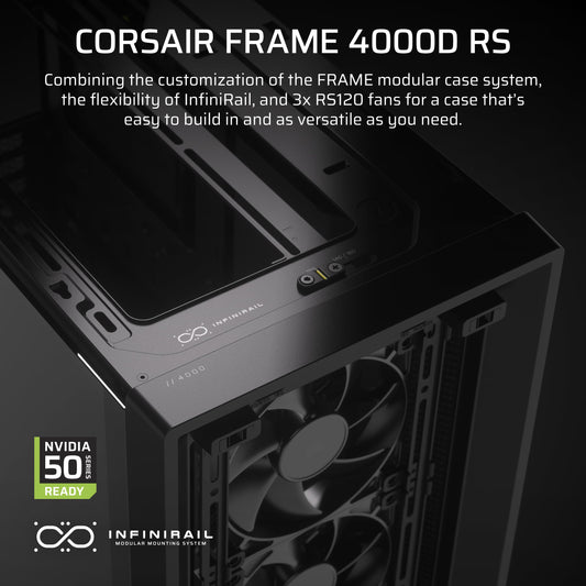 CORSAIR Frame 4000D RS Modular High Airflow Mid-Tower PC Case – 3X CORSAIR RS Fans – InfiniRail™ Fan Mounting System – Fits Multiple 360mm Radiators – Reverse Connector Motherboard Compatible – Black 🍁 All In One Marketplace Canada