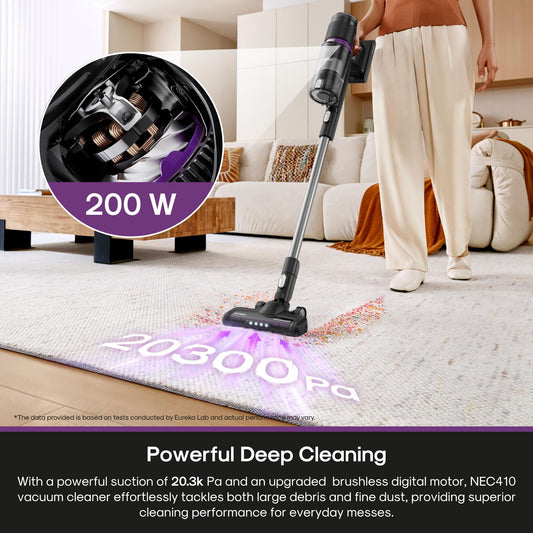Eureka Cordless Vacuum Cleaner Powerful for Hard Floor and Pet Hair, Lightweight Portable Convenient Cordless Stick and Handheld Vacuum LED Headlight, Black, ReactiClean NEC410BK w/Detachable Battery 🍁 All In One Marketplace Canada