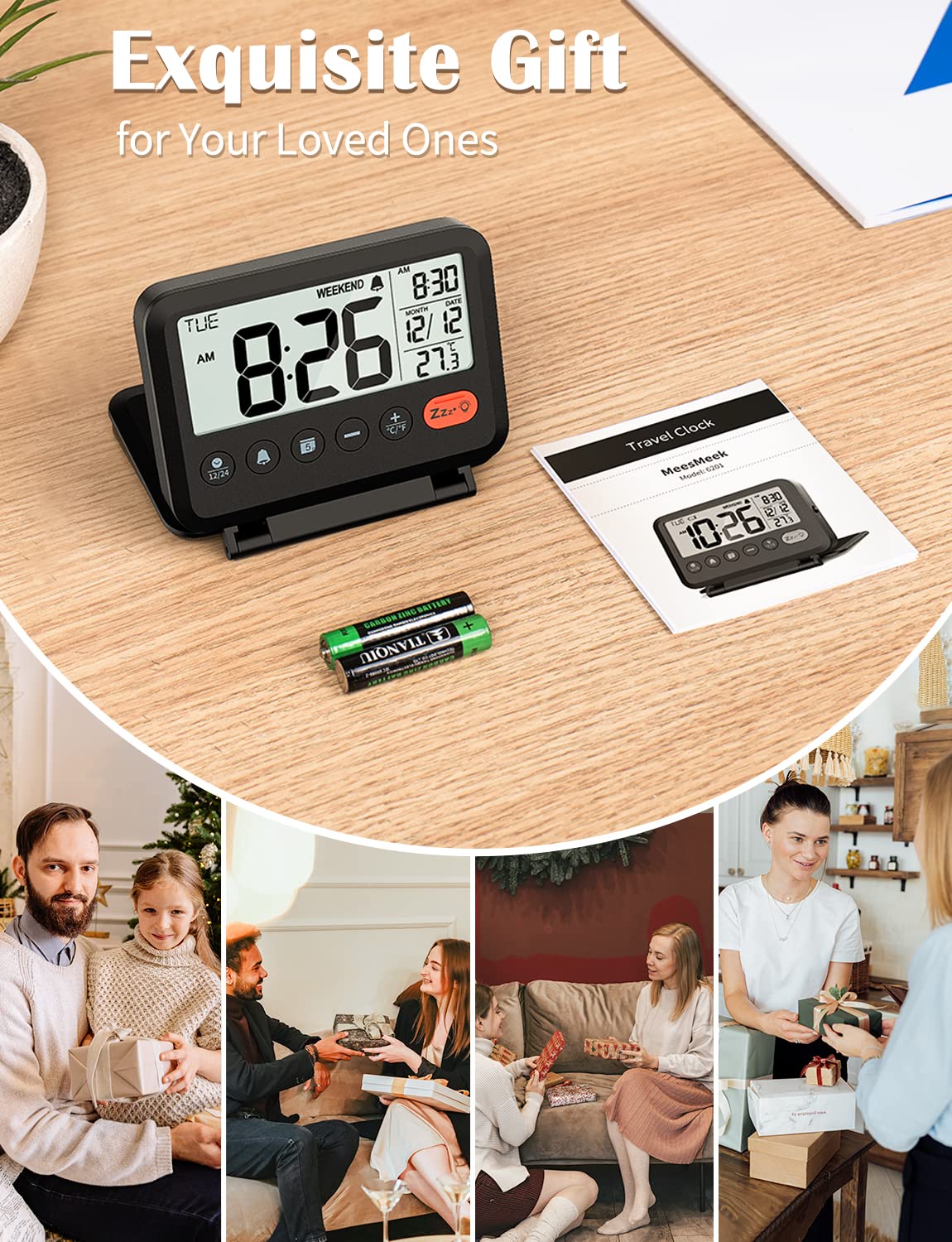 MeesMeek Digital Travel Alarm Clock: Small Bedside LCD Clock with Date Temperature Snooze Backlight 12/24H Weekend Mode and 2 Volume, Desk Clock for Kids Office Bedroom, Battery Included (Black) đ All In One Marketplace Canada