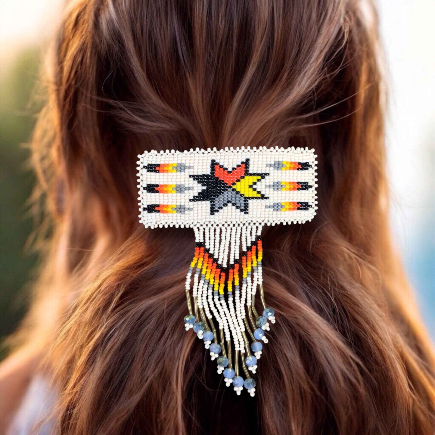 Rectangular Fringed Barrette - White