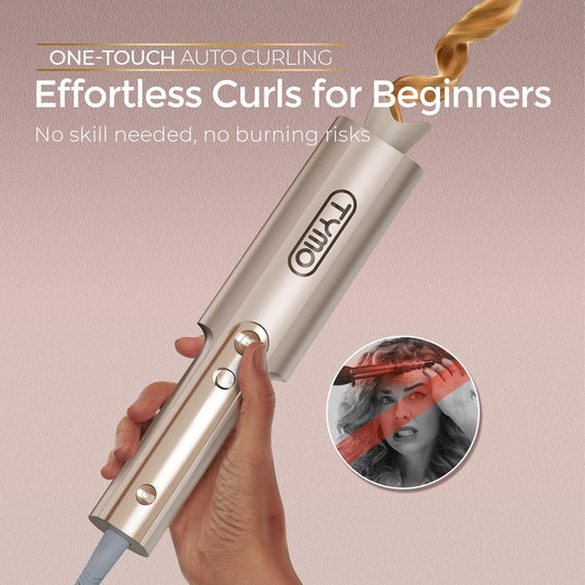 TYMO CurlPro Plus Automatic Curling Iron - Upgraded Rotating Barrel Curling Wand, Hair Curler Automatic for Women, Anti-Scald, Tangle-Free, 600M Ionic, Dual Voltage, Gold,1 inch 🍁 All In One Marketplace Canada