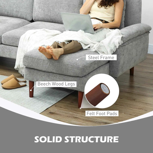 Grey L-Shape Sectional Sofa – Modern Reversible Chaise Couch with Pillows & Wooden Legs (United States & Canada Delivery Only)
