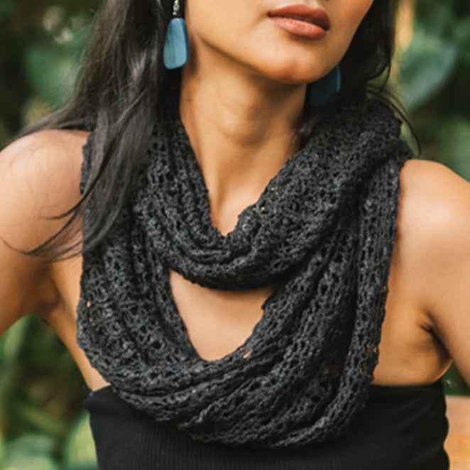 Popcorn Knit Infinity Scarf - Black