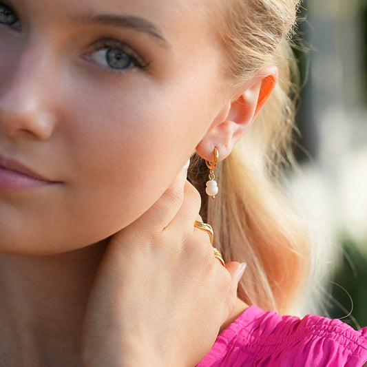 ALEX Gold: Mini Hoop Earrings with Natural Freshwater Pearl Charm โ Elegance in Every Detail