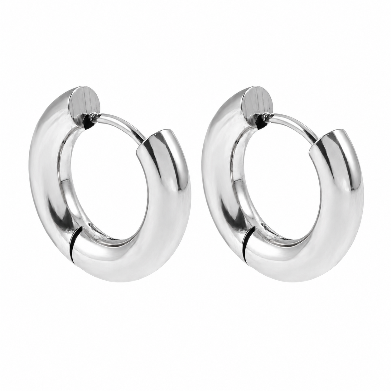 CHOLULA Silver (White Gold): Mid Width Smooth Surface Tube Hoop Earrings