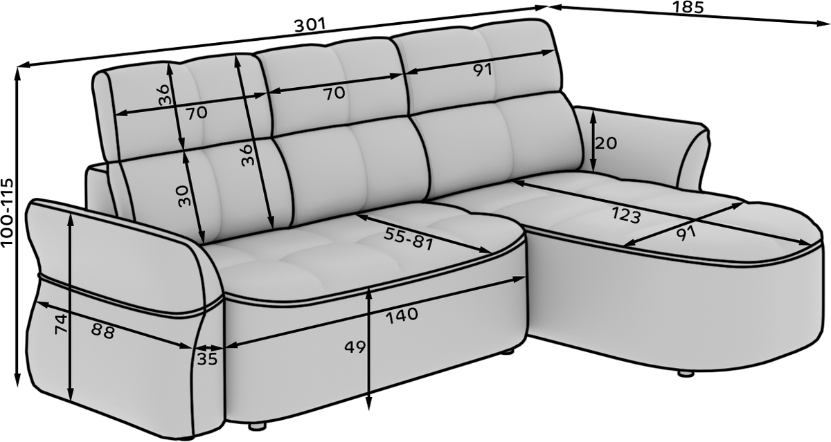 Beneth Storage Sleeper Chaise Sofa - Grey