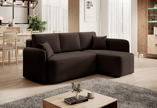Hadson 3 Seater Storage Sleeper Chaise Sofa - Dark Brown