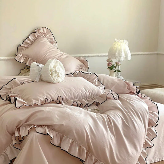 Château Ruffle Elegant 1000 TC Egyptian Cotton Duvet Set - Ivory/Blush