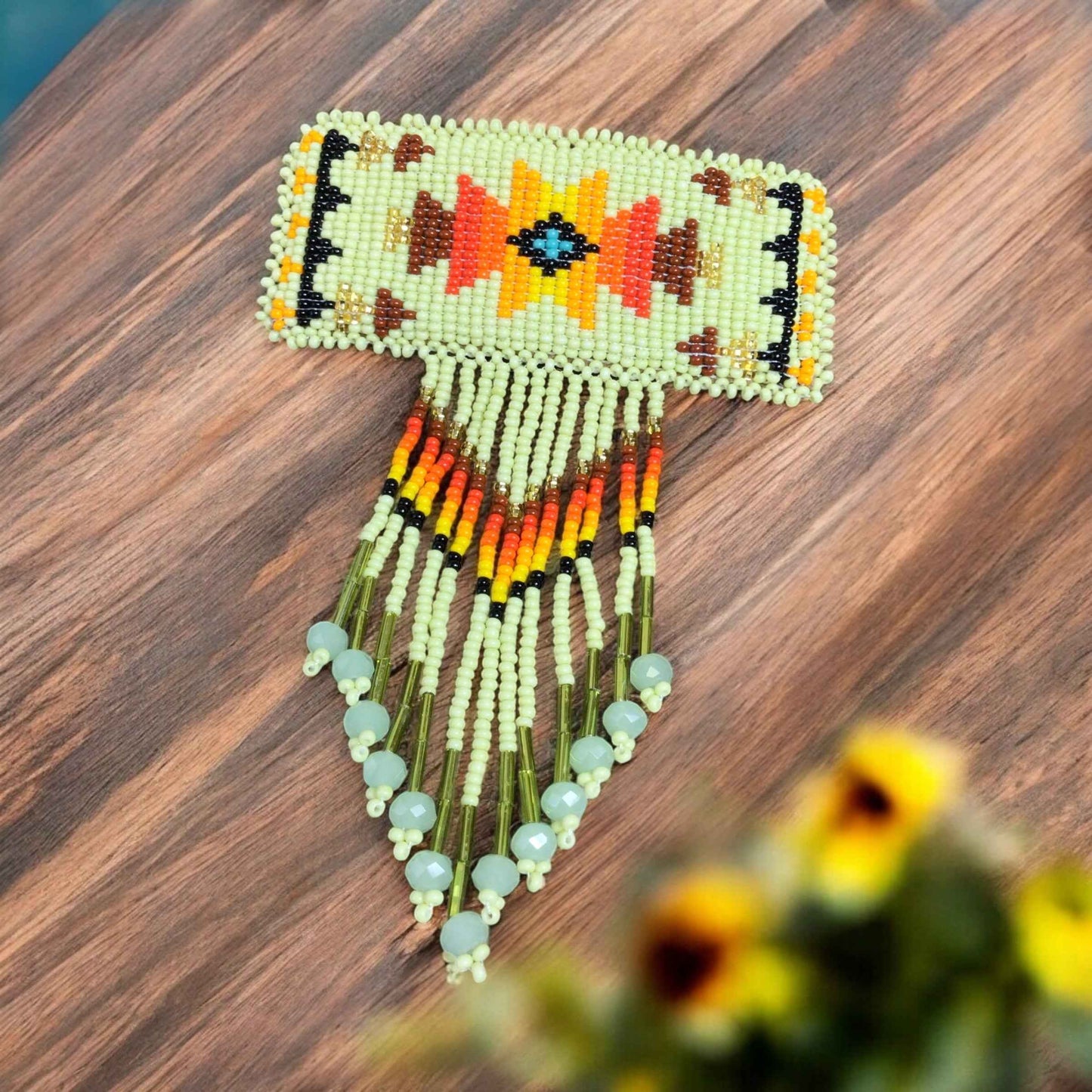 Rectangular Fringed Barrette- Light Green