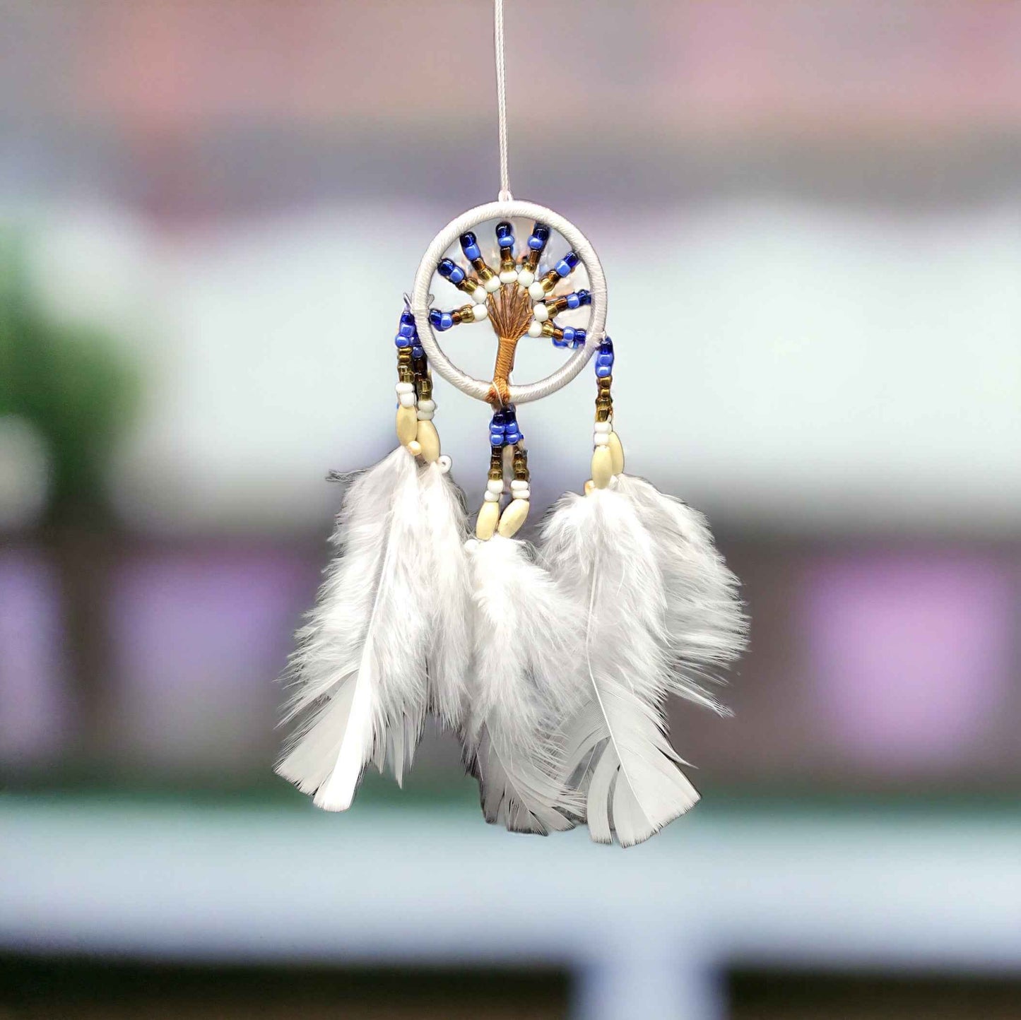 Small Handmade White Dreamcatcher with White Feathers
