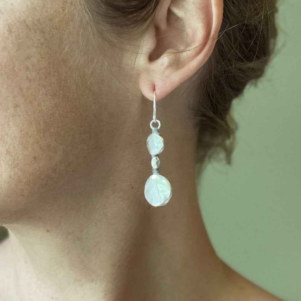 Double Beaten Disc Earrings In Silver Plate