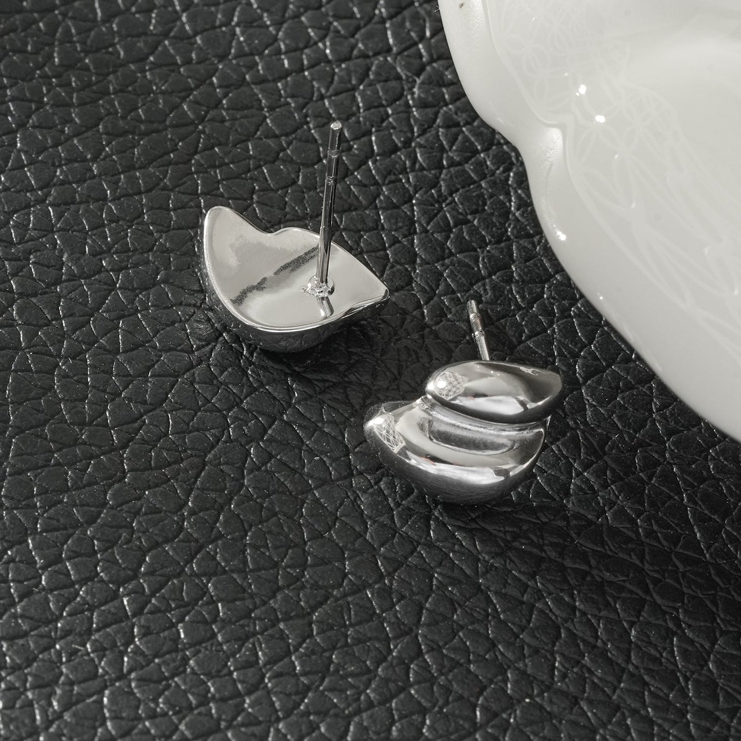ARTEMIS Silver (White Gold): Contemporary Abstract Shaped Stud Earrings