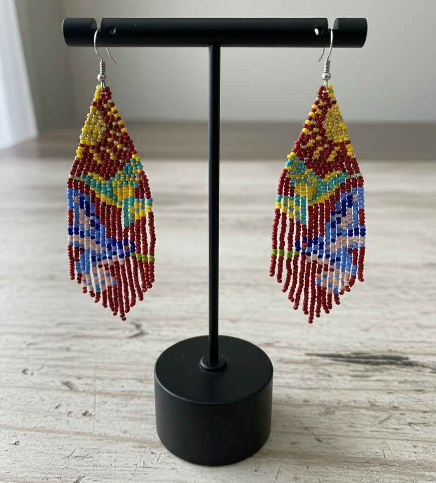 Maroon Sky Dancer Beaded Earrings