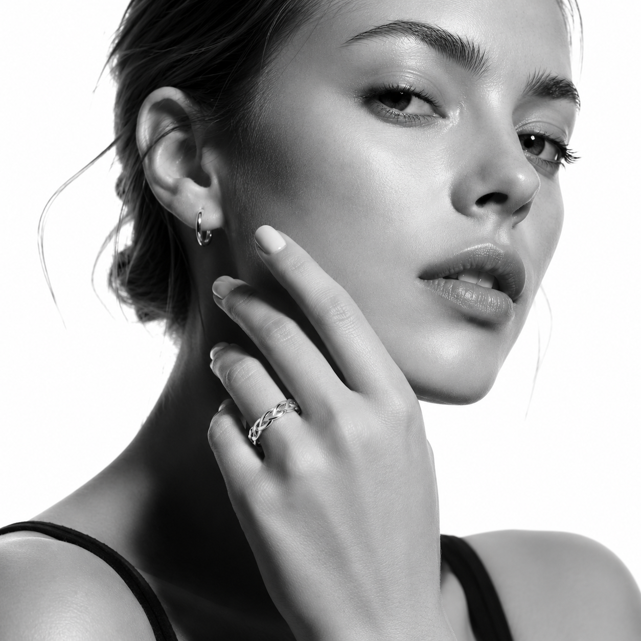ELIOTT Silver (White Gold): Cross Over Weave Pattern Band Ring