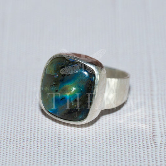 Passage Ring | Square-Cut Labradorite in Sterling Silver | Handcrafted Jewelry | One-of-a-Kind