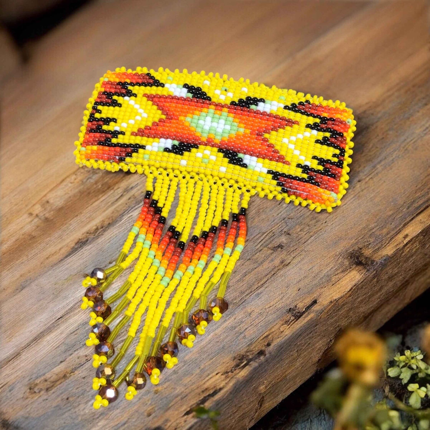 Rectangular Fringed Barrette - Yellow
