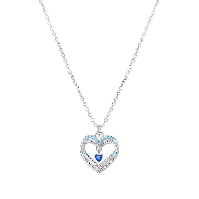 Filigree Heart Sterling Silver Necklace With Blue Gemstones
