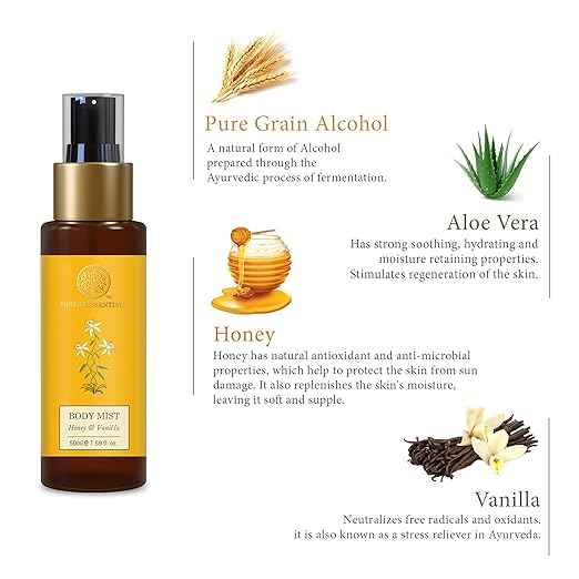 Forest Essentials Fragrant Body Mist Honey Vanilla | Aloe Vera juice infused Perfume Spray to keep Skin Scented & Hydrated Through the Day
