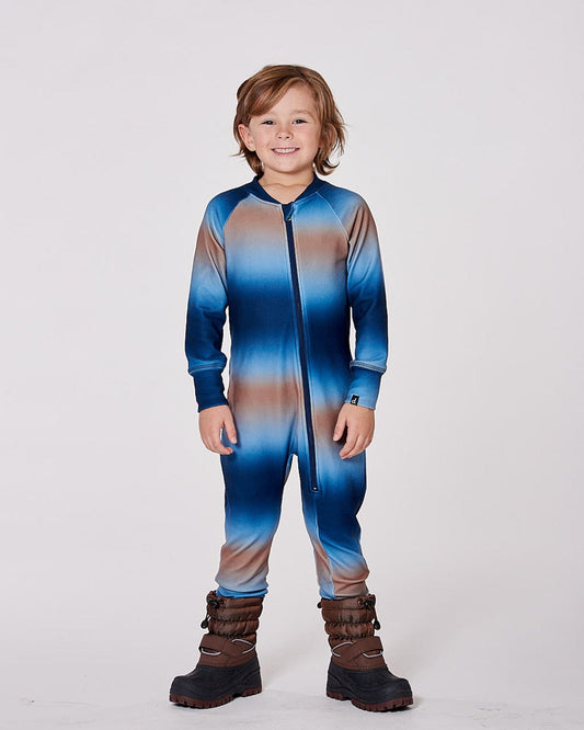 One-Piece Thermal Underwear Blue And Beige Gradient