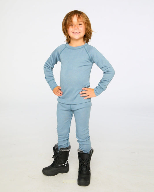 Merino Wool Base Layer Set Blue Gray