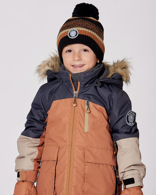 Lined Knit Pompom Hat Black And Brown