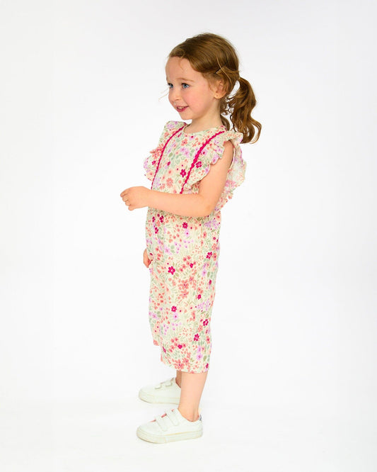 Muslin Jumpsuit Off White Printed Flowers