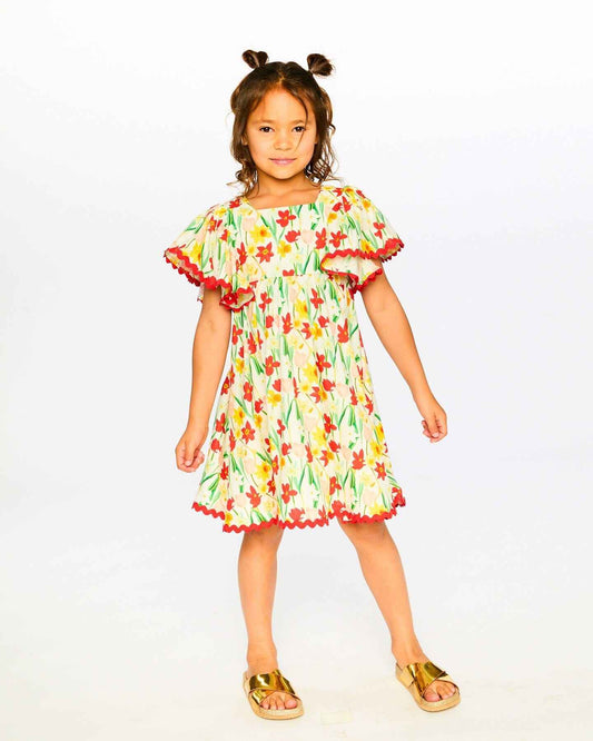 Viscose Dress White Daffodil Print