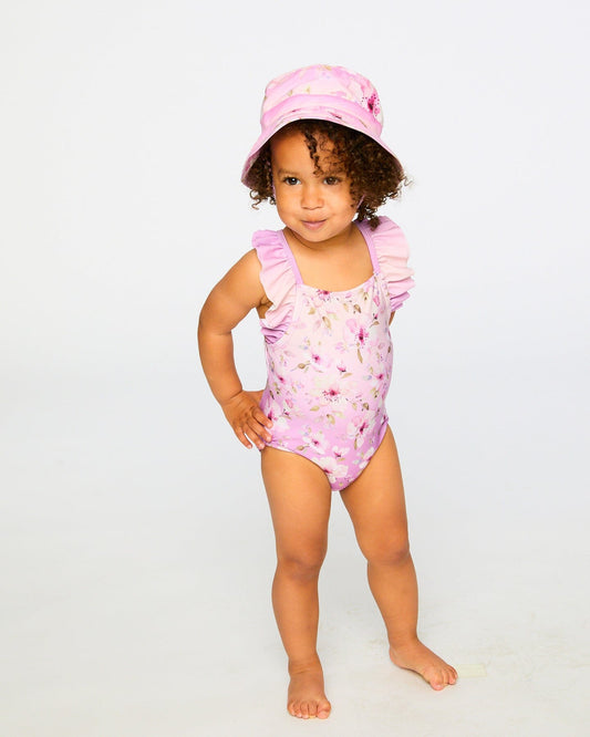 Beach Hat Purple Flower Print