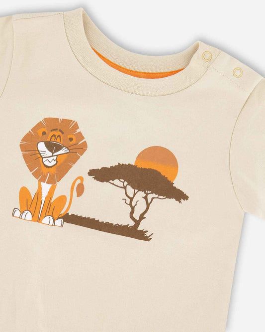 Organic Cotton T-Shirt And Short Set Beige And Orange