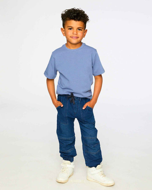 Stretch French Terry Denim Jogger Navy Blue