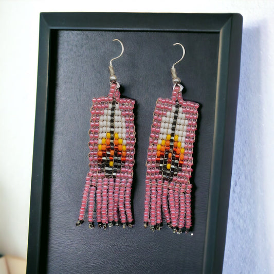 Oldtribes™ light Pink Beaded Feather Earrings