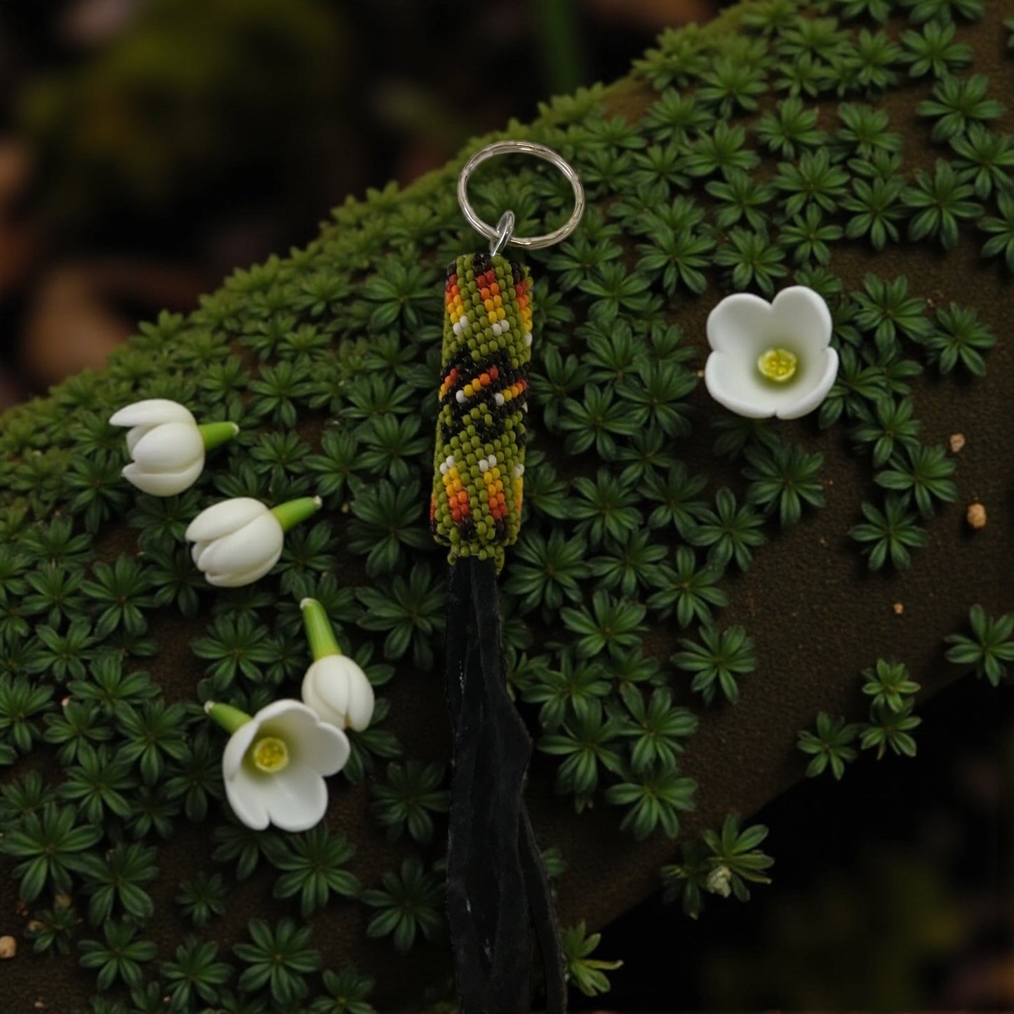 OLDTRIBESโข light green and black Handcrafted Beaded Keychain
