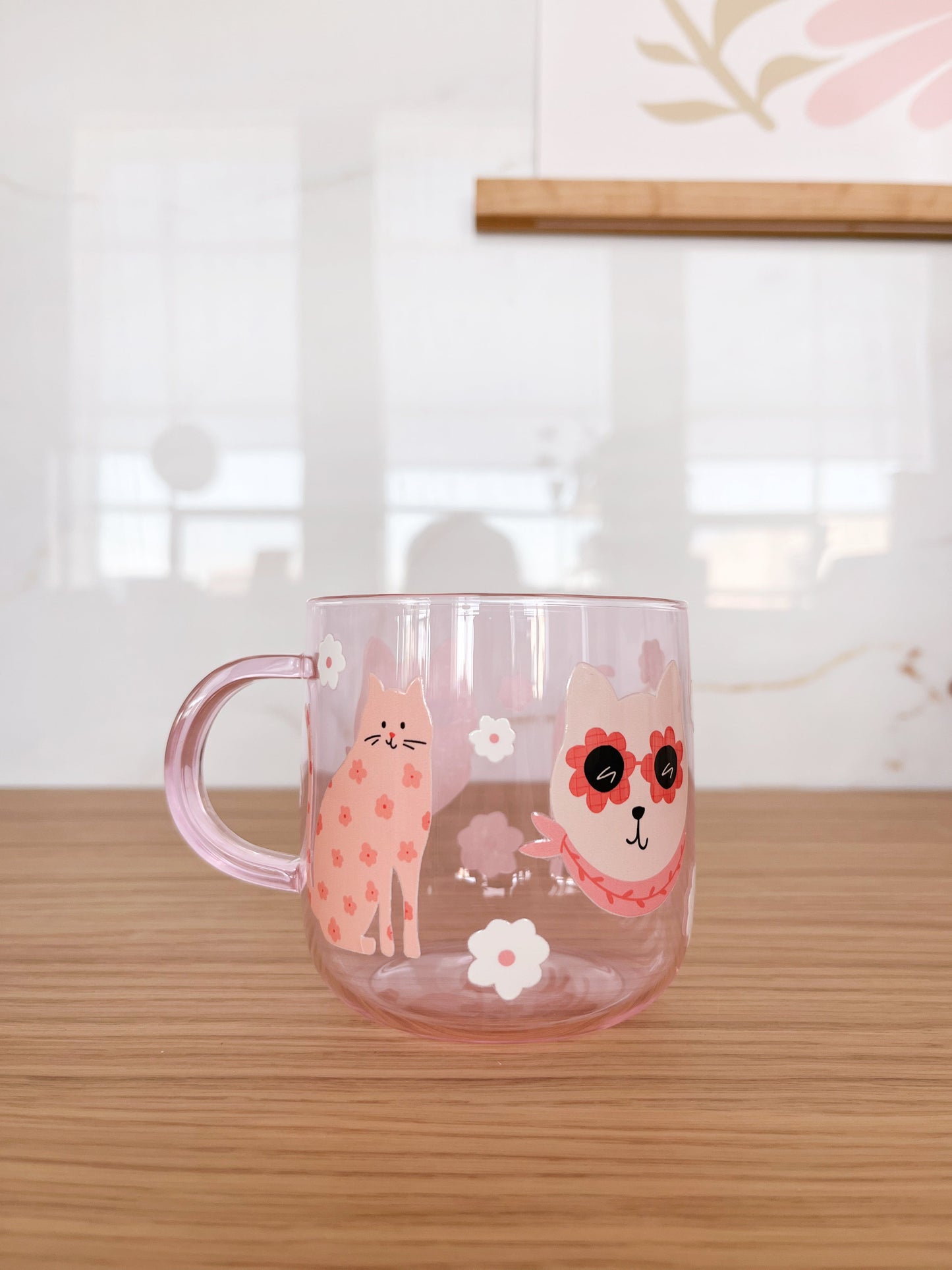 Tasse en verre rose - Chats