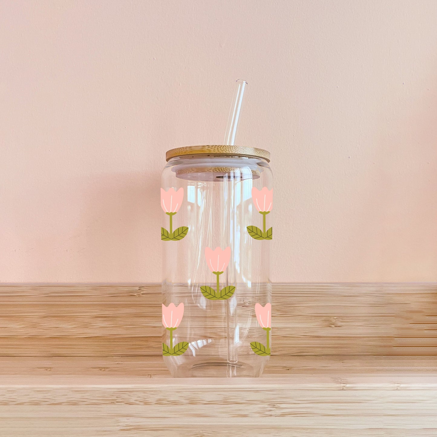 Verre boho - Tulipes roses